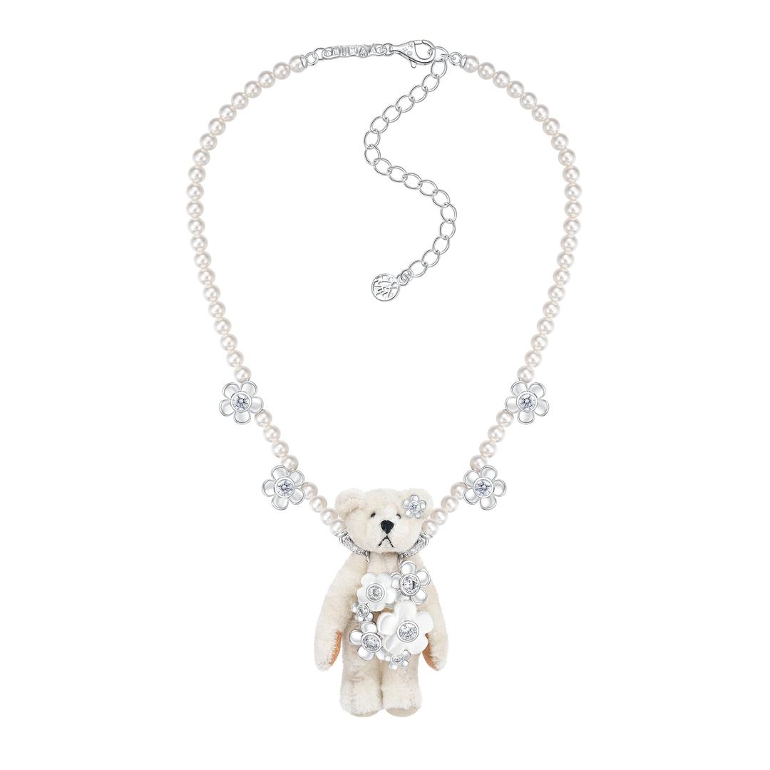 Paradise / Long Hair Bear Flowers Pendant Necklace