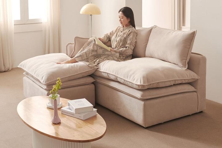 쿠시노 아쿠아텍스 2인 소파 + 스툴