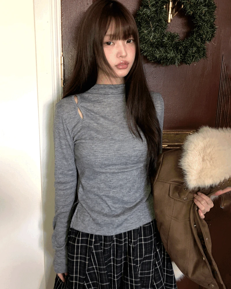 [여리슬림핏💕] 플하 트임 반목 긴팔 티셔츠