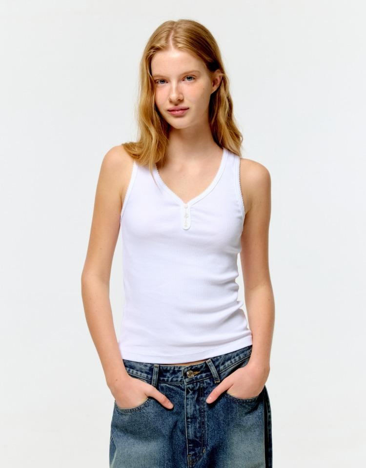 pincoat henley neck sleeveless - white