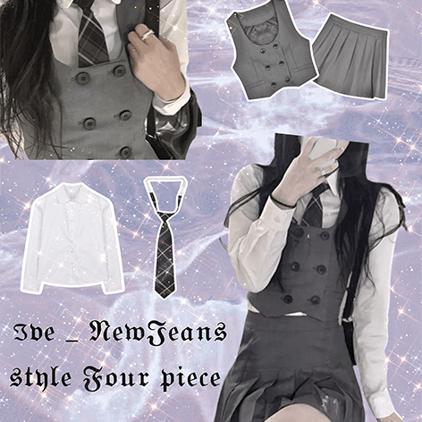 [아이브&뉴진스st] 프레피룩 세트 4ps 유니크 스쿨룩 놀이공원룩 데이트룩 공연룩 크롭셔츠