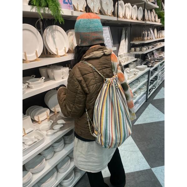 [R45C] stripe mix vintage string bag (rainbow)