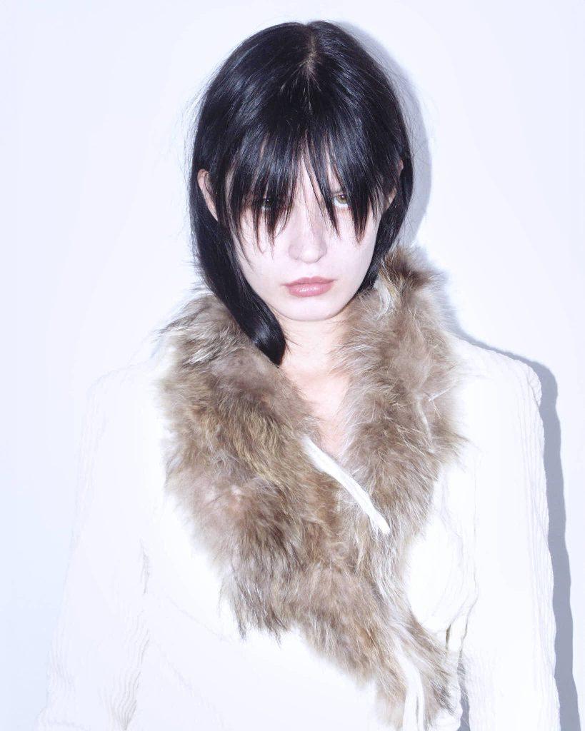 REAL FUR COLLAR & CUFFS CREAM WRAP JACKET - Anemonia