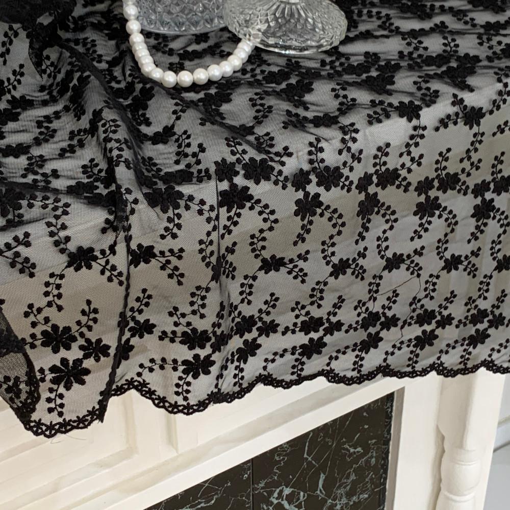 [망사] 아카시아 꽃자수 블랙 레이스 원단 1마 망사 자수 원단