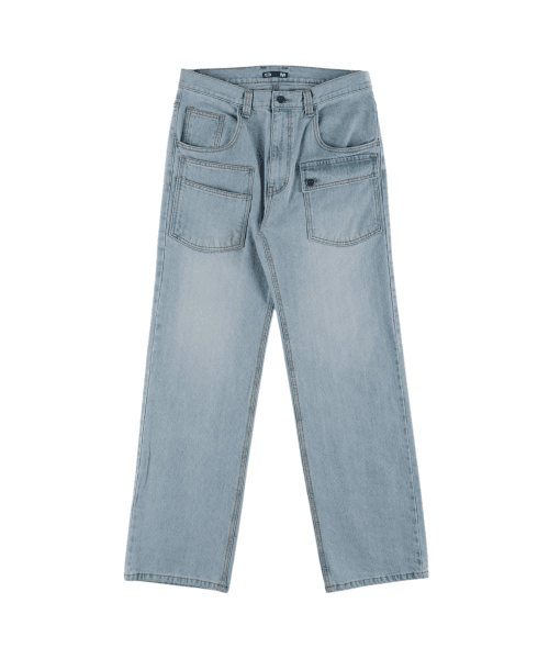 Front Pocket Cargo Denim Pants Light Blue