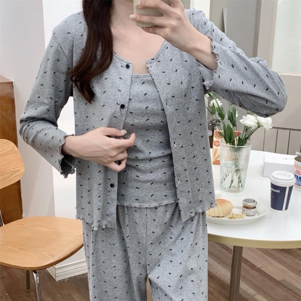 긴팔잠옷 리본팝 3pcs 파자마 원마일웨어 쓰리피스 홈웨어