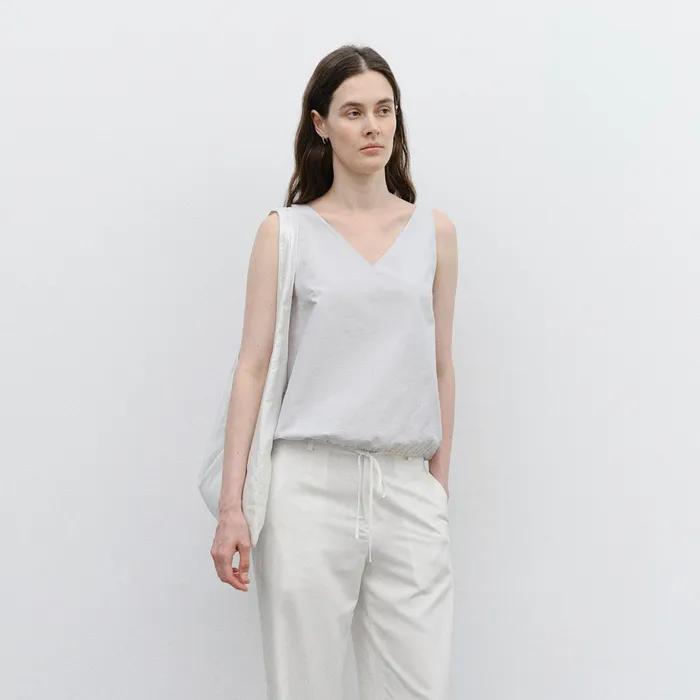 V neck Banding Top in Pale Blue