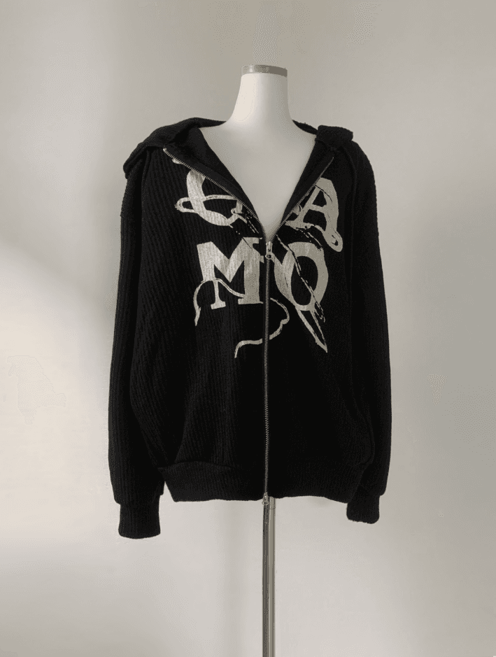 Trivin Lettering y2k Hood Zip-Up (black)