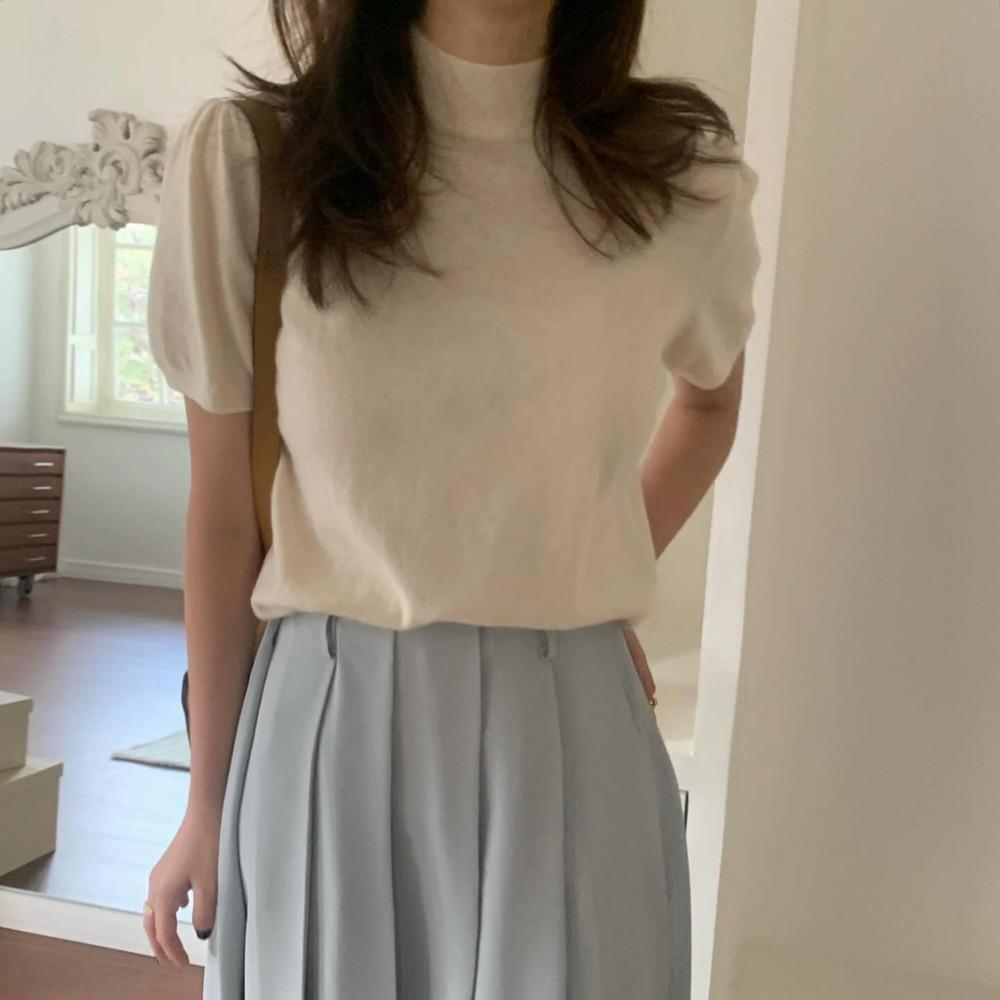 프리러브 캐시 하프넥 니트 (4col) 반팔니트 떠유니