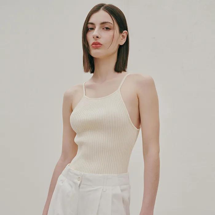 홀터 골지 슬리브리스-크림