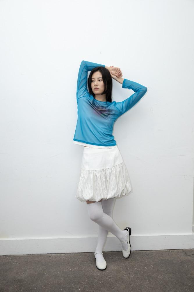 Puffy skirt with stripe