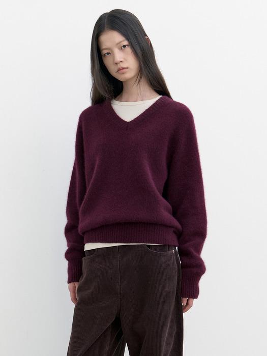 파인 울 브이넥 풀오버 (그레이프)