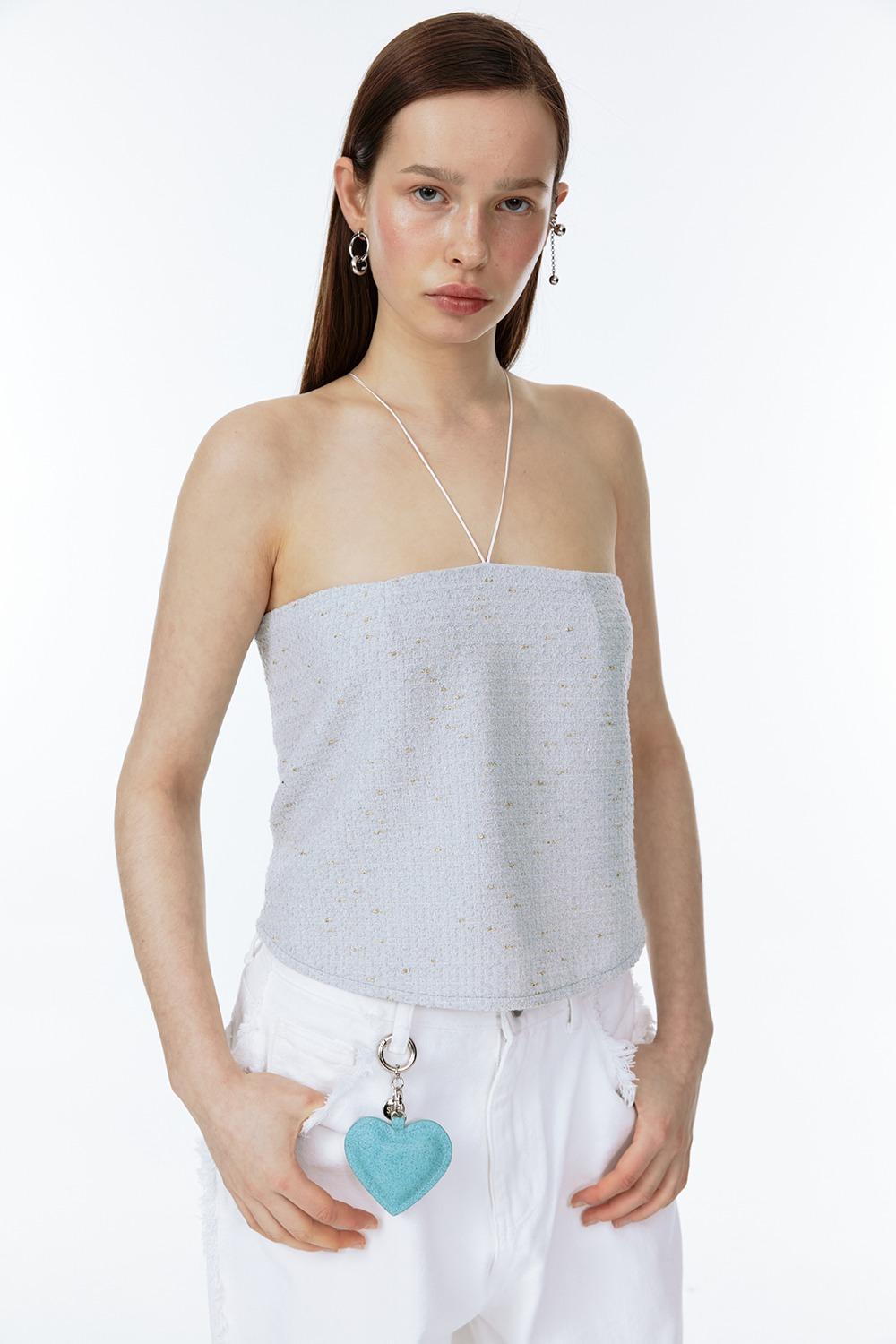 KISES TWEED HALTER-NECK TOP [BABY BLUE]