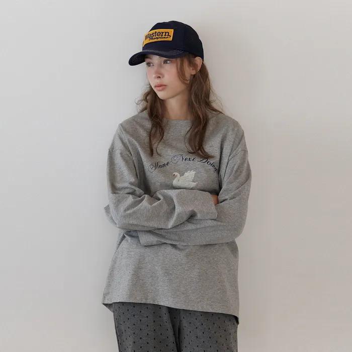 스완 루즈핏 코튼 티셔츠_Grey Melange