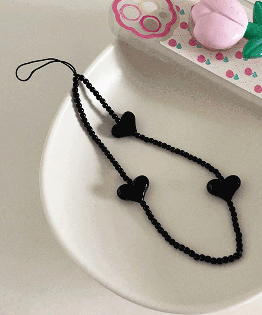 컬러 하트 포인트 볼 비즈 스트랩 핸드폰 폰스트랩 키링