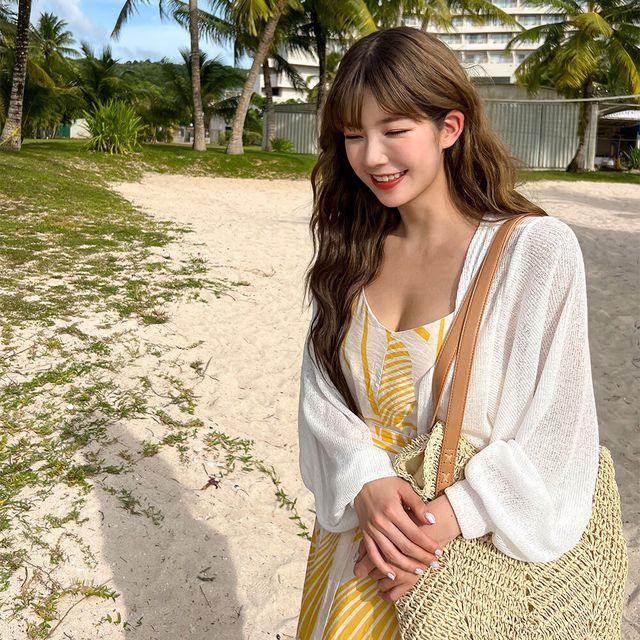 후즈 크롭 커버업 가디건 볼레로 리본 루즈핏 박시 여리여리 여름 봄 가을 비치웨어