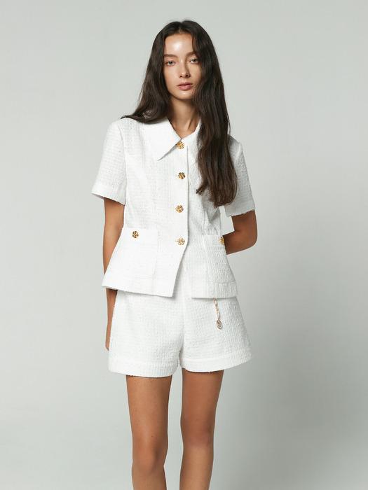 SHORT SLEEVE SLIM TWEED JACKET - WHITE