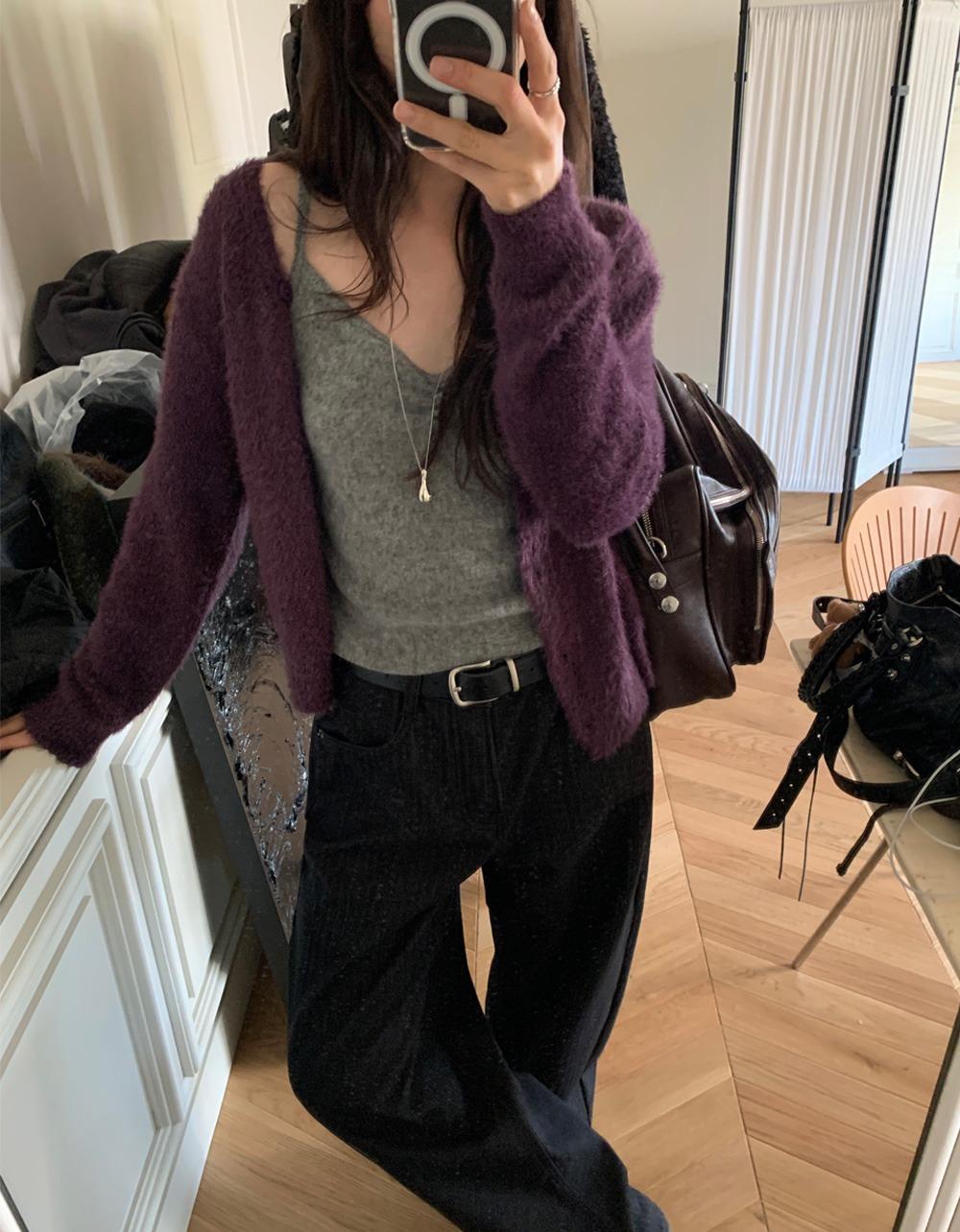 오브나인 모리 퍼 CARDIGAN *화이트,퍼플 3~5일 소요