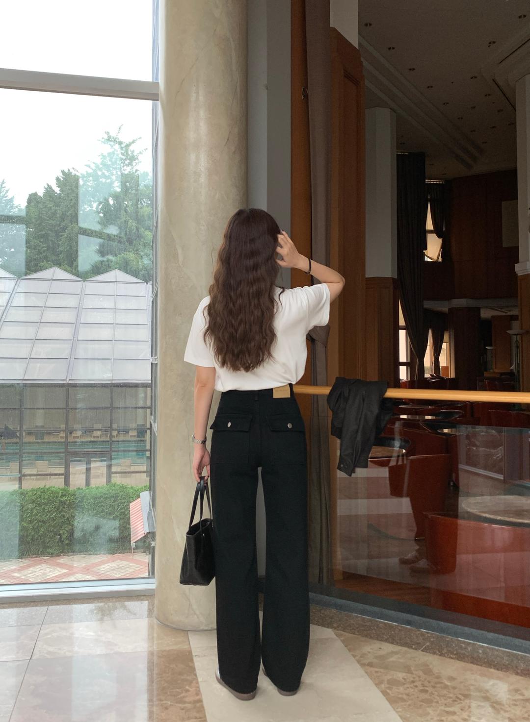 [3차리오더][ONLY] BUTTON BLACK WIDE LONG COTTON PANTS