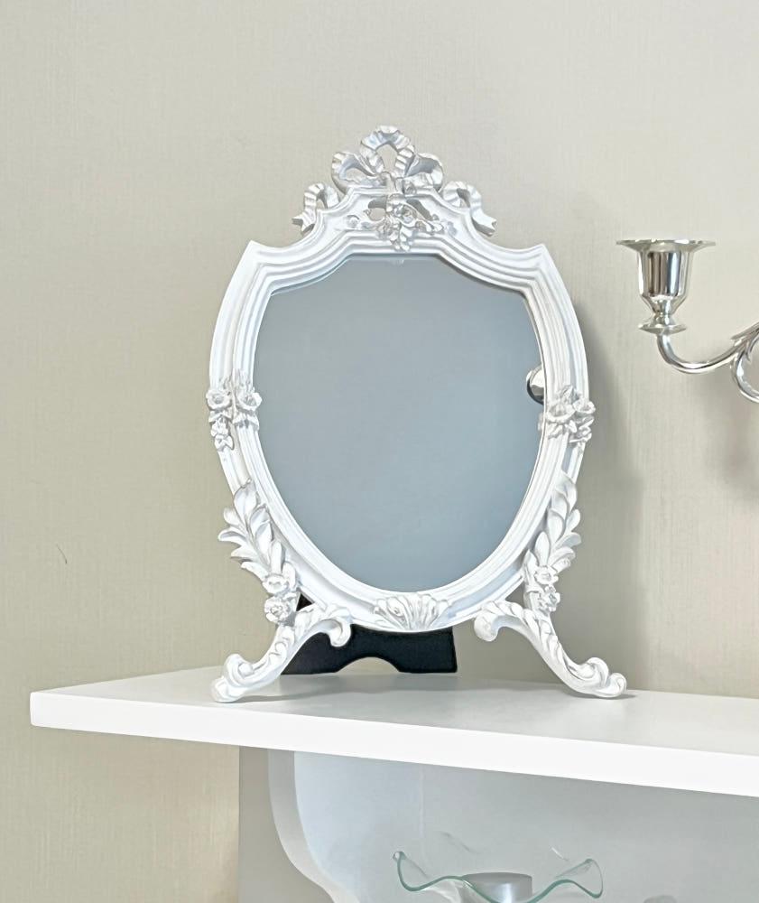 엔틱 쉐비 탁상거울 바로크 프렌치 책상 화장 거울 방패모양