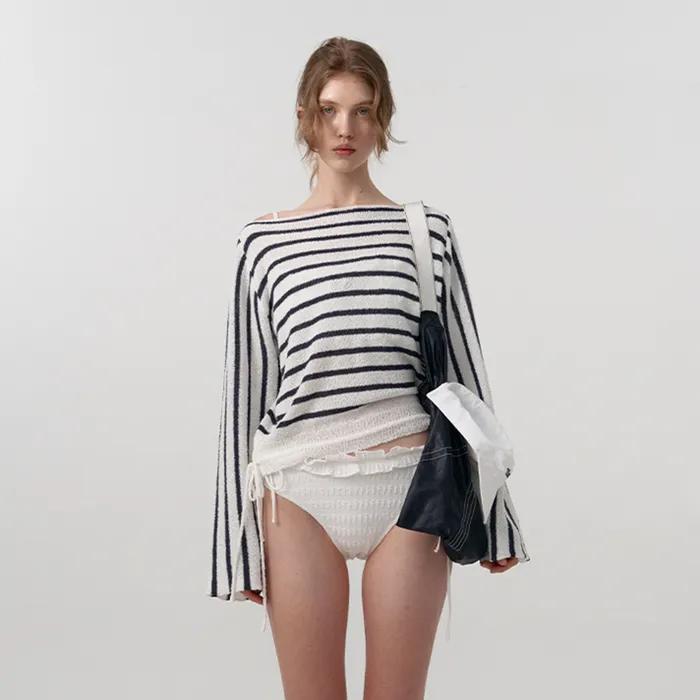 Hei Boat Neck Stripe Knit Top_Ivory