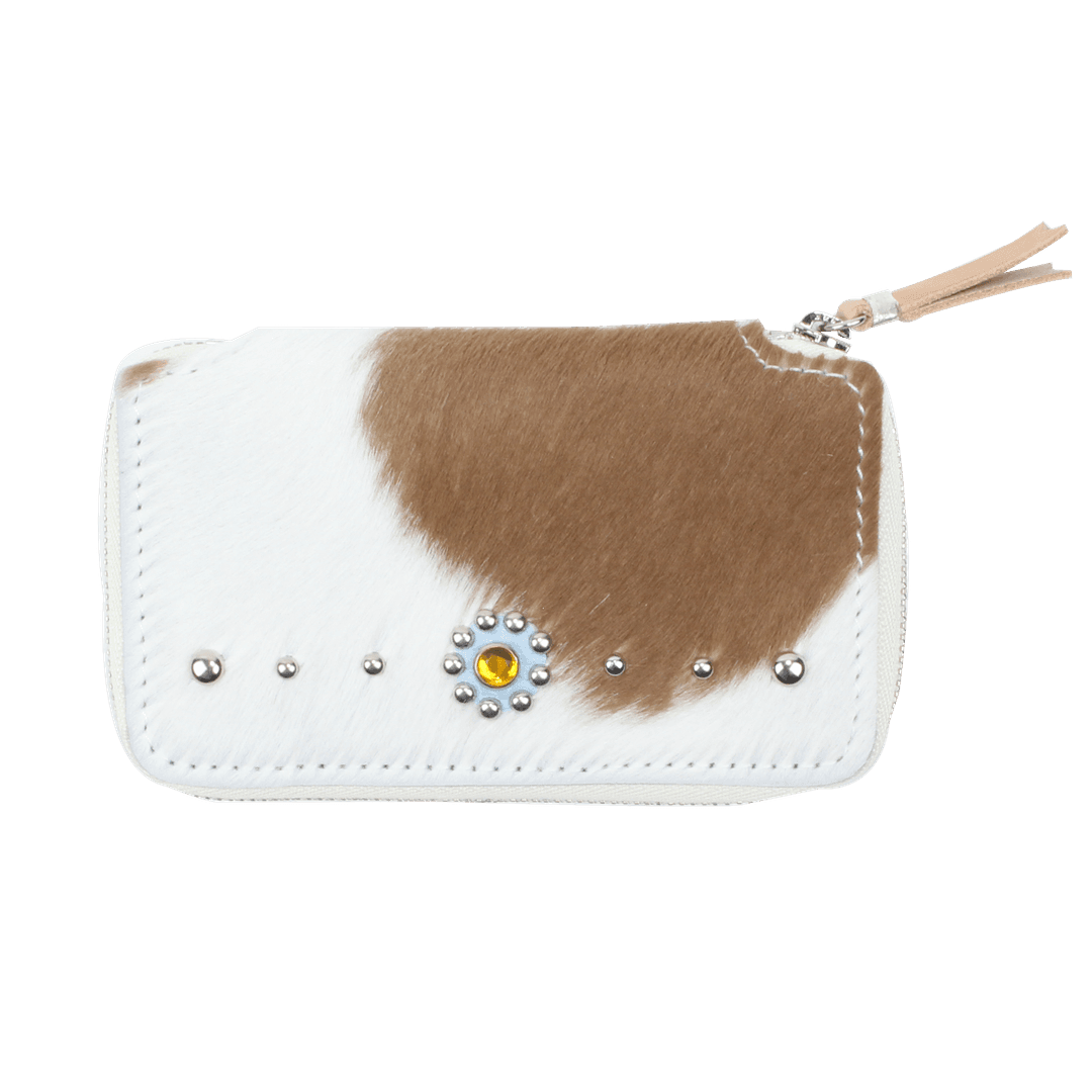 STUD WALLET(Unborn Calf-skin), Brown and White