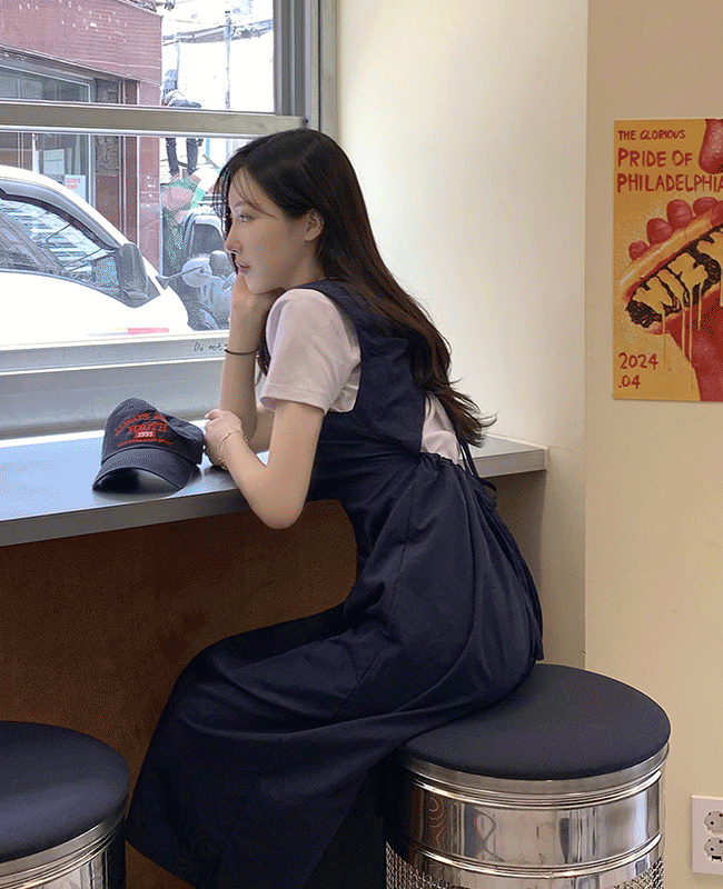 어반라인 썸머 나일론 백셔링 트임 스트랩 나시 롱원피스