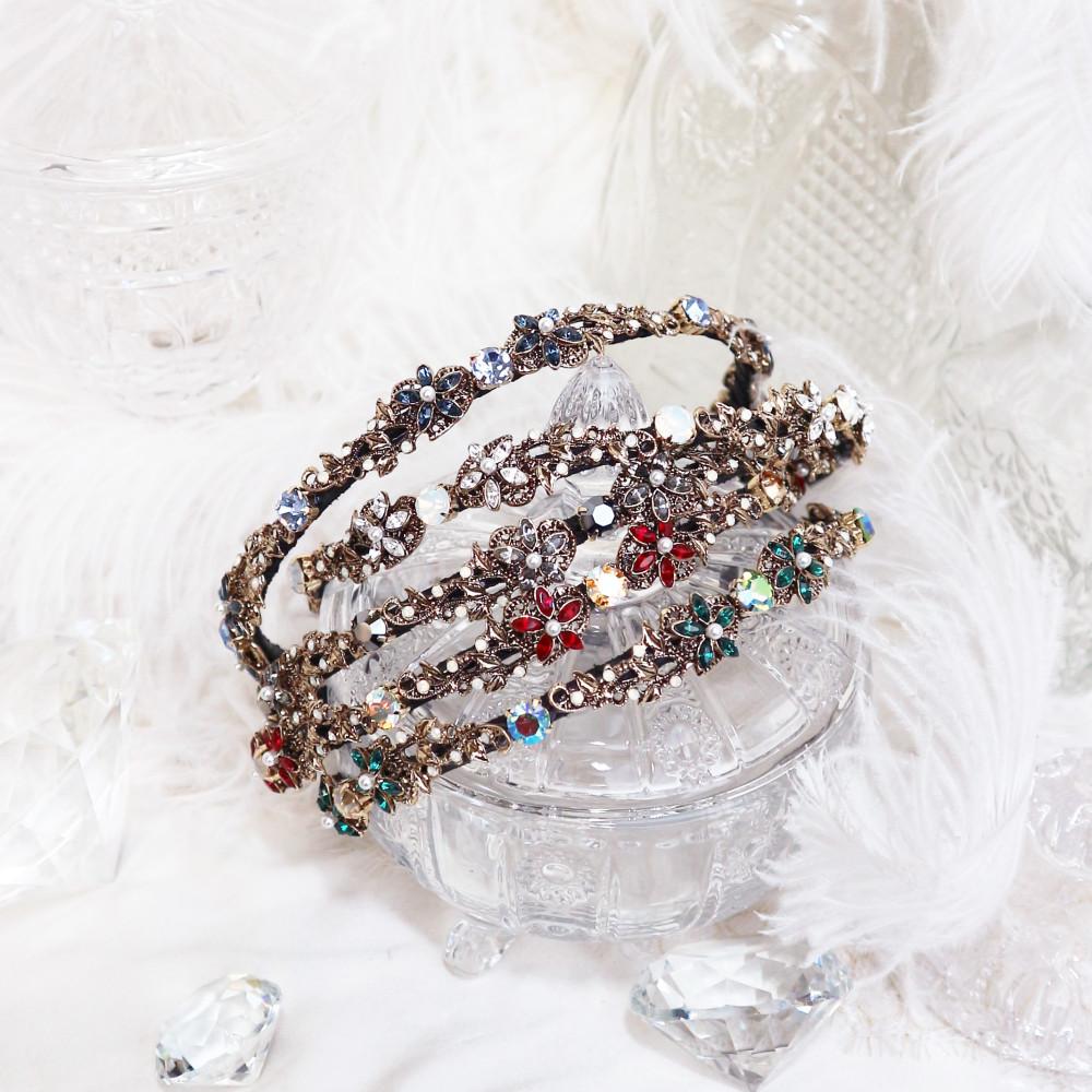 [하이퀄리티] 엔틱 무드 크리스탈 플라워 헤어밴드 머리띠(5color)