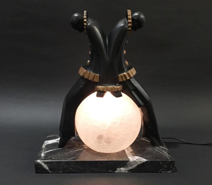 [ITALY]70s Antique “Pierrot(clown)” marble table lamp.