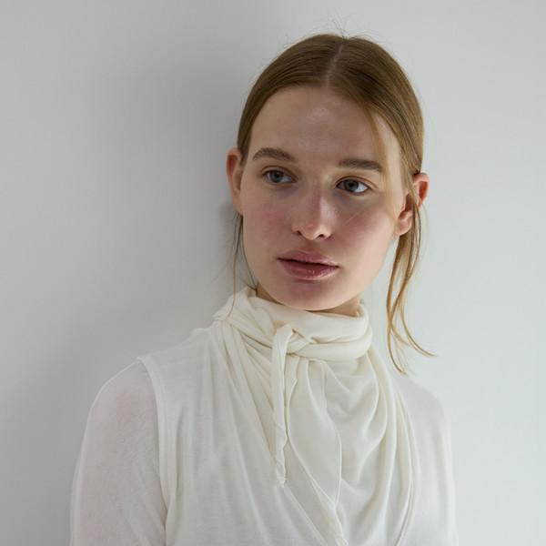 WOOL BLEND SCARF DETAIL JERSEY TOP - IVORY