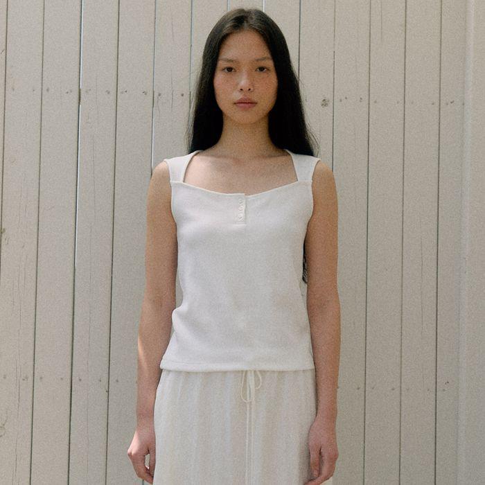 Waffle button cap sleeve T-shirt_white