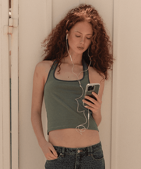 STRIPE HALTER TOP - GREEN