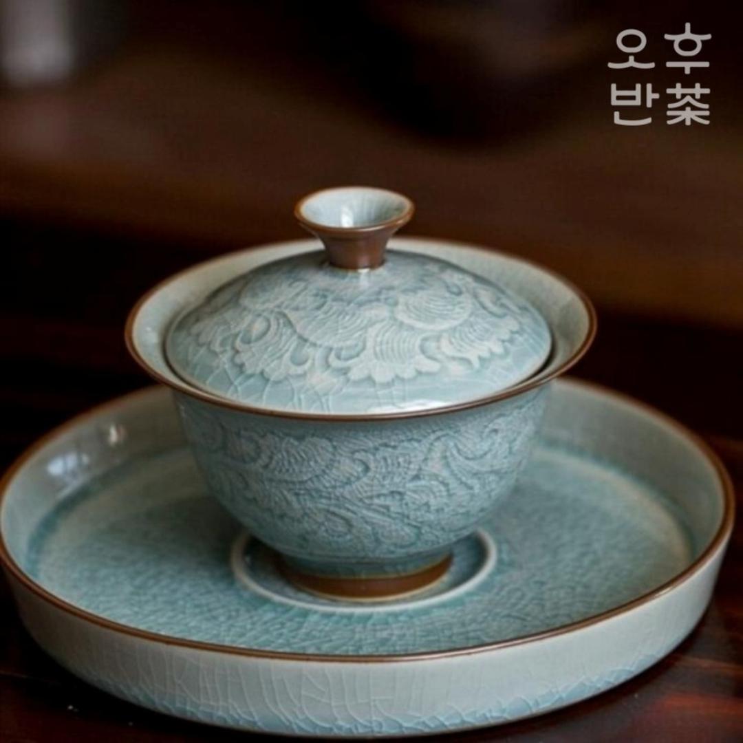 얼음 구름 도자기 개완 쾌객배 다관 다기 130ml