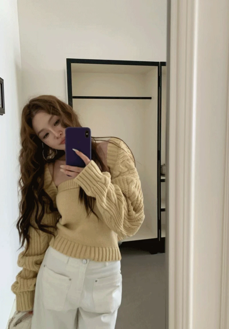 꽈배기 니트 볼레로 가디건 세트(8006)