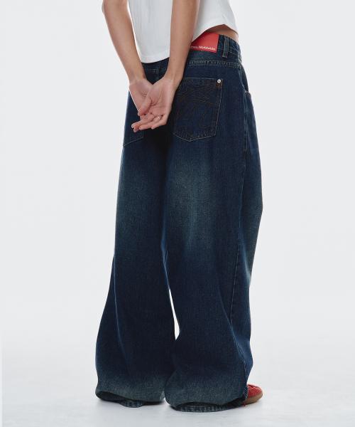 OVERFIT STITCH DENIM PANTS DEEP BLUE