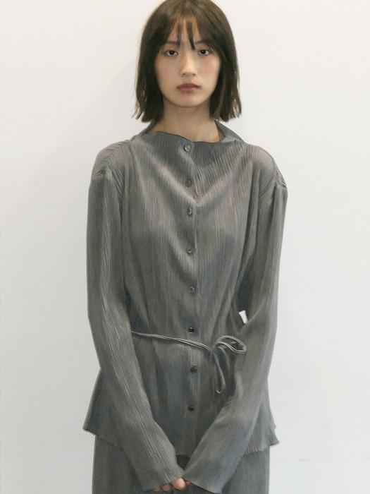 Jane Mock-neck Pleats Cardigan (Grey)