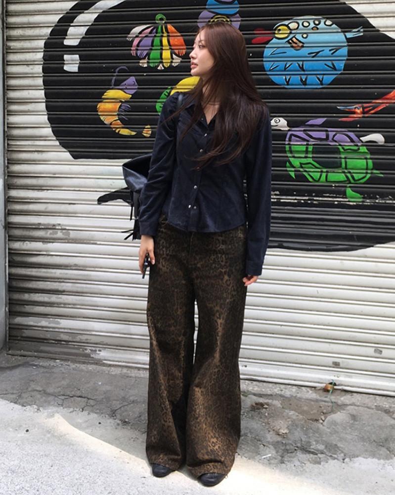 (W) 레오파드 와이드 데님 팬츠 1c