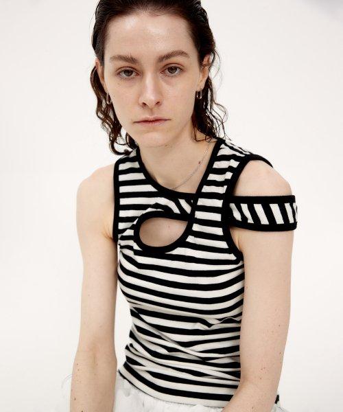 스트라이프 슬리브리스 (블랙)