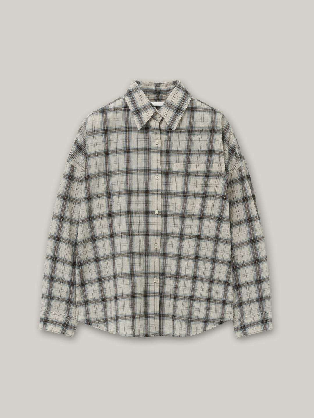 Crepe Square Check Shirts_Beige