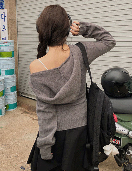 빈블 [슬림핏/여리무드] 로지튼 후드 브이넥 슬림 니트