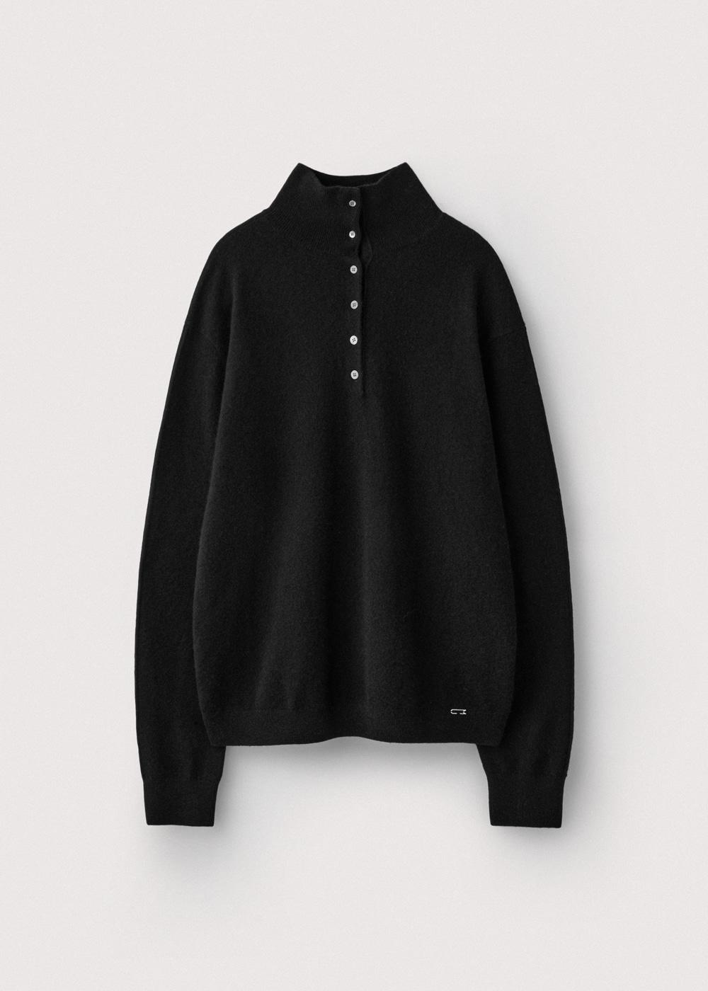 Wool Cashmere Two Way Turtle Neck Pullover_Black