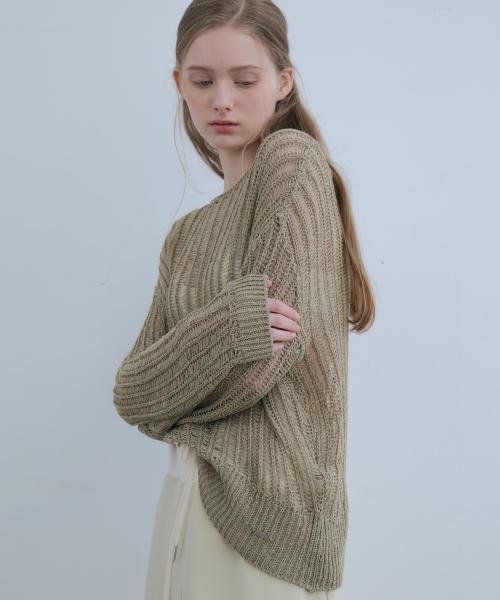 루즈핏 테잎 네트 풀오버-라이트카키