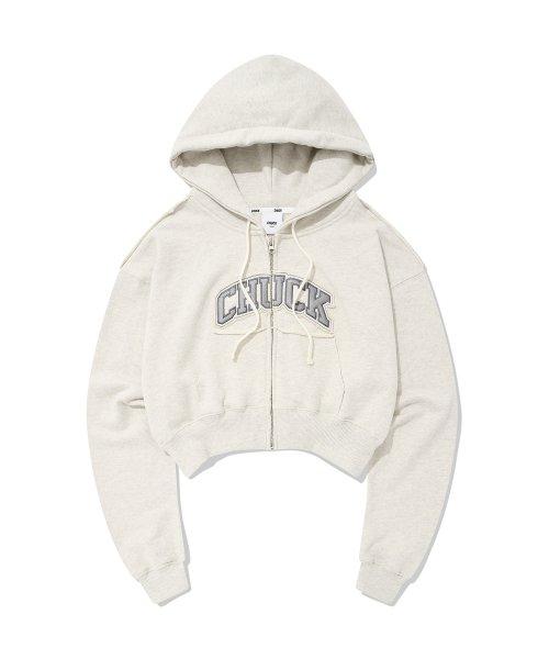 데미지 크롭 후드집업 (오트밀)