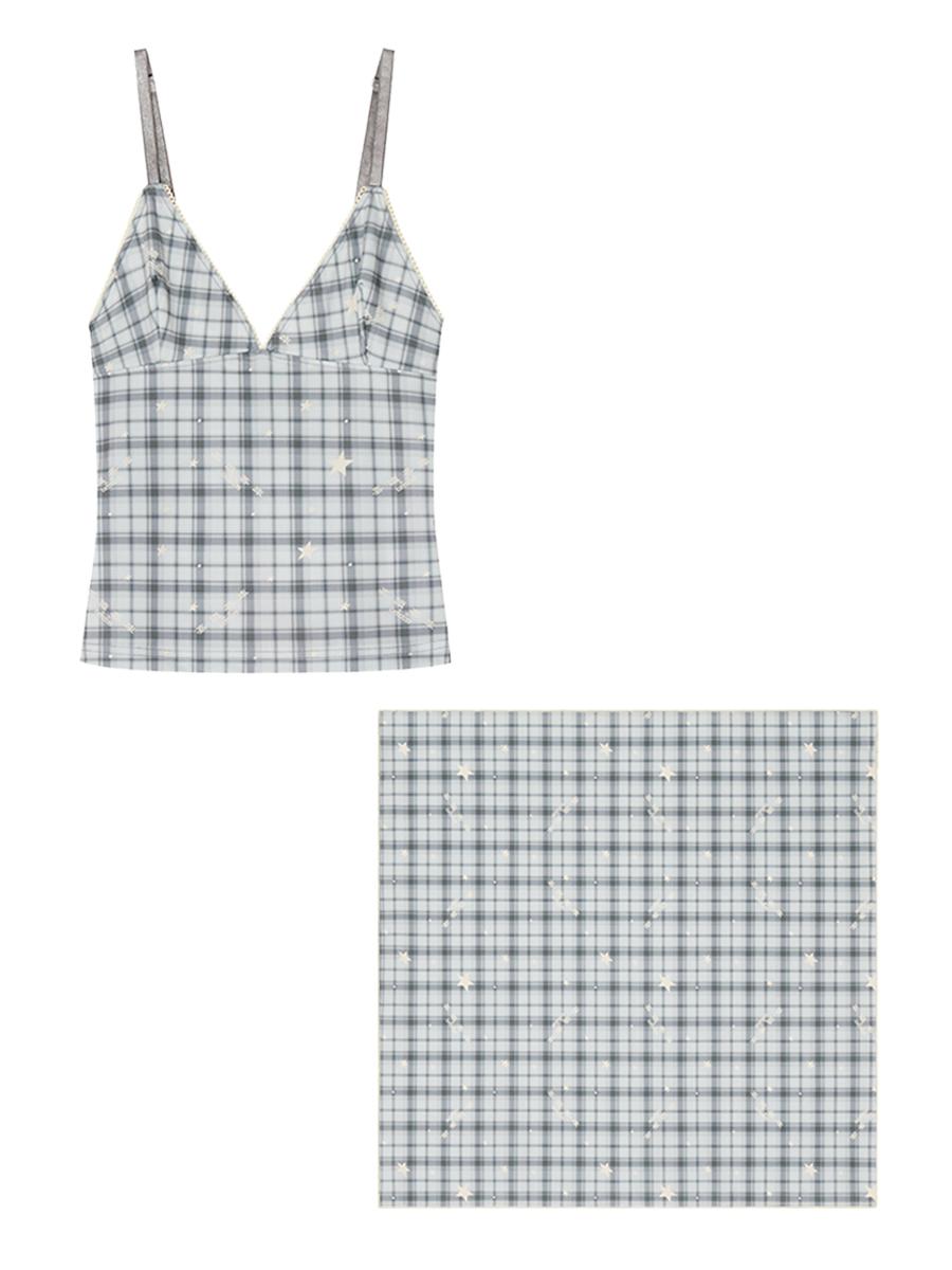 Cozy Camisole Top Checked + Checked Bandana Set