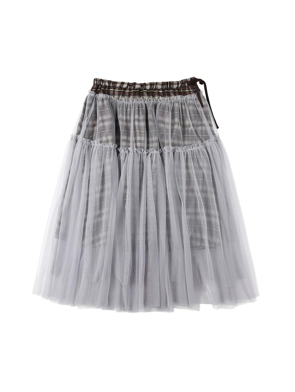 CHECK TULLE SKIRT [BROWN]