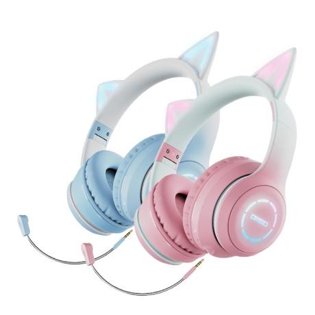 디알고 BH029M 블루투스 게이밍헤드셋 마이크분리형 LED라이트닝 고양이헤드폰 (스카이블루)