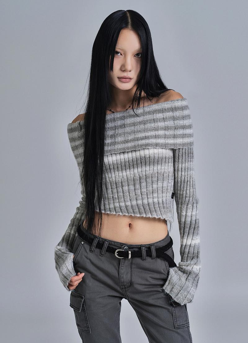 GRADATION OFF-SHOULDER KNIT / GRAY