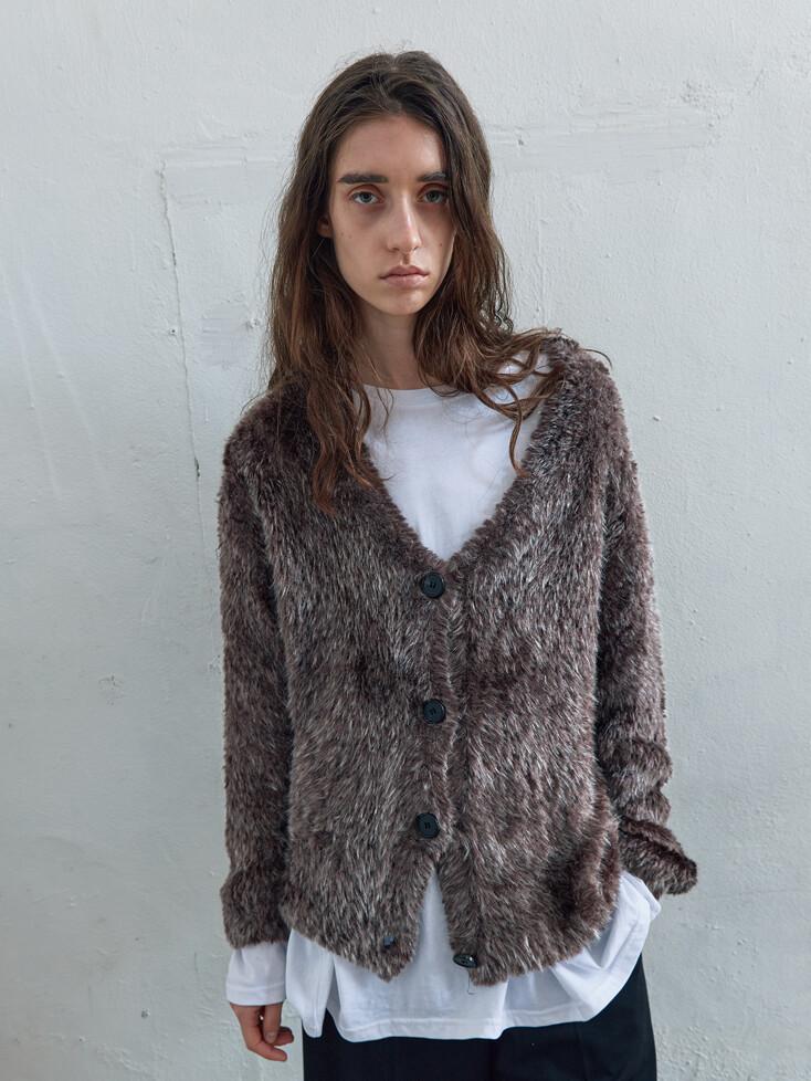 VEGAN FUR KNIT CARDIGAN IN ASH BROWN