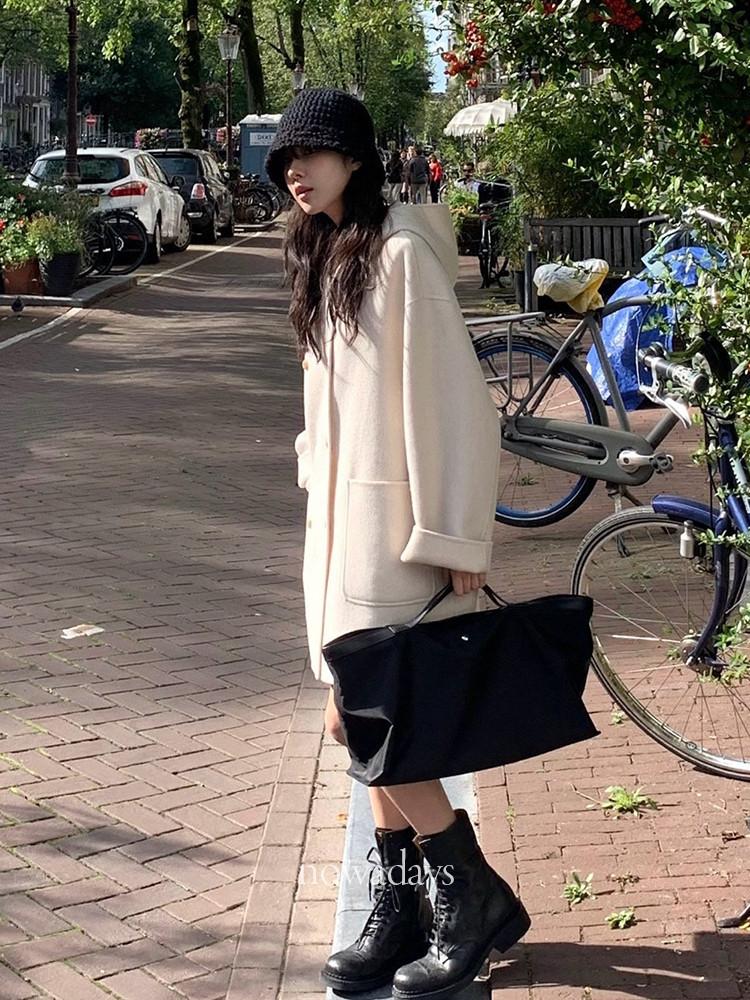 아이 당일/ 베르가못 막스 핸드 코트 캐시미어 울 후드 포켓 더블 하프 ct (2col)