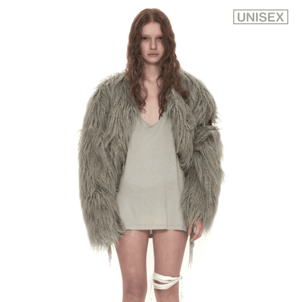 FUR JACKET WITH ARMY PATCH IN SAGE